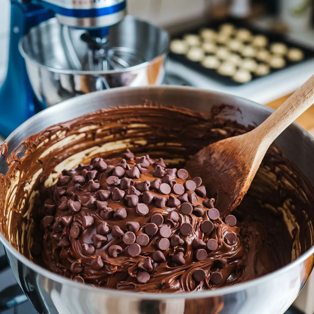 double Chocolate Chip Cookies shaping the Dough